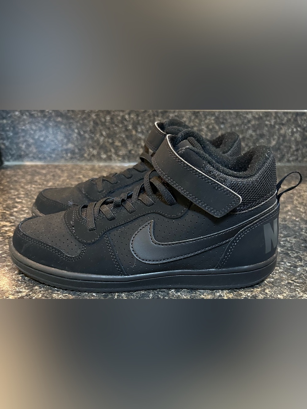 Nike Court Borough Mid 2 Triple Black Kids Sneakers - Size 3Y